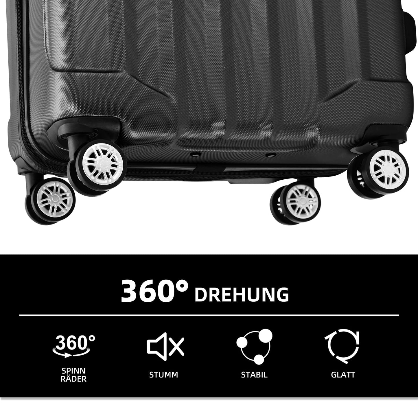 BEIBYE Kofferset 3-tlg. Hartschale | TSA-Schloss Zwillingsrollen | Schwarz